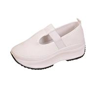 UK 4.5 Platform Sneakers for Women Slip on T-Strap Chunky Fashion Casual Retro Tennis Lightweight Walking Shoes Footwear Gift #01_White