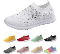 UK 4.5 Rhinestone Sneakers Wedges Trainers for Women Wide Fit Fashion Glitter Sparkly Mesh Breathable Slip On Walking Shoes Gold Trim Platform Trainers Gym Running Shoe Gift Footwear ZY002L_White