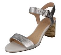 (UK 4.5, Silver) Ladies Clarks Block Heeled Peep Toe Sandals Amali Weave - D Fit