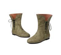 UK 4.5 Wide Calf Ankle Boots for Women Mens Vintage Flats Short Boots Round Toe Pirate Victorian Boots Lace up Cos Medieval Renaissance Faux Leather Gothic Shoes Footwear Green