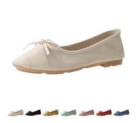UK 4.5 Women Bow Ballerina Shoes Leather Ballet Flats Shoe Bowknot Slip on Patent Smart Office Formal Casual Dress Pumps Shoes Round Toe Ladies Dolly Ballet 002_White