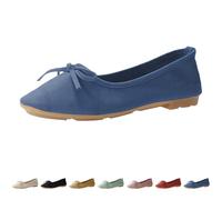 UK 4.5 Women Bow Ballerina Shoes Leather Ballet Flats Shoe Bowknot Slip on Patent Smart Office Formal Casual Dress Pumps Shoes Round Toe Ladies Dolly Ballet 002_Blue
