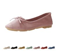 UK 4.5 Women Bow Ballerina Shoes Leather Ballet Flats Shoe Bowknot Slip on Patent Smart Office Formal Casual Dress Pumps Shoes Round Toe Ladies Dolly Ballet 002_Pink