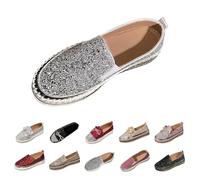 UK 4.5 Women Glitter Platform Loafers Fashion Rhinestone Slip on Sneakers Casual Comfort Walking Shoes Cute Bowknot Glitter Sparkly Bling Loafer Sequin Dress Shoes Stylish B1_Silver Footwear Gift