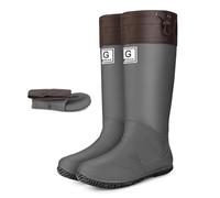 UK 4.5 Women’s Foldable Mid Calf Wellies Rain Boots- Rubber Boot with Adjustable Cuff Drawtring Anti Slip Lightweight Wellington Boots Full Length Knee High for Festival & Gardening Outdoor Work Grey
