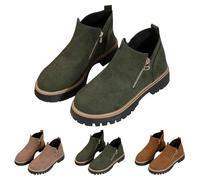 UK 4.5 Women's Ankle Booties, Ladies Faux Suede Low Block Heel Double Side Zip Ankle Short Boots Chelsea Pull on Booties Casual Comfortable Western Boots Footwear Green
