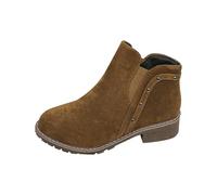 UK 4.5 Womens Boots Low Heel Ankle Booties Studded Stylish Classic Elastic Trim Ankle Boots Pull on Faux Suede Leather Chelsea Boots Fall Winter Shoes Footwear Brown