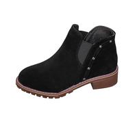 UK 4.5 Womens Boots Low Heel Ankle Booties Studded Stylish Classic Elastic Trim Ankle Boots Pull on Faux Suede Leather Chelsea Boots Fall Winter Shoes Footwear Black
