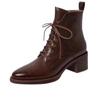 UK 4.5 Women's Heels Lace-Up Leather Ankle Boots Fashion Side Zip Low Chunky Heel Low Heel Vintage Combat Boots Business Work Daily Shoes Footwear Brown