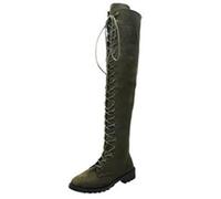 UK 4.5 Womens Lace up Flat Knee High Boots Faux Suede Low Heel Over The Knee Tall Boots Long Tight High Combat Casual Riding Boot with Half Side Zipper Footwear Green