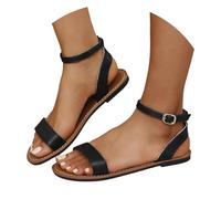 UK 4.5 Women's Sandals Summer Strappy Sandal One Band Flat Sandal Slip On Slider Flats Beach Holiday Cushioned Insole Toe Post Flip Flops 002_Black