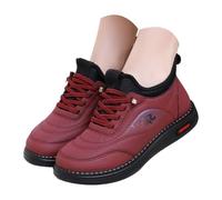 UK 4.5 Womens Snow Boots Waterproof Winter Shoes Warm Fur Lined Ankle Booties Faux Leather Lace up Slip on Boots Non Slip Boot Outdoor Snow Booties Gifts for Mom Ladies Red Stylish Footwear