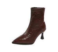 UK 4 Ankle Boots Booties for Women Kitten Heel Pointed Toe Dress Comfy Short Boots with Side Zipper Leather Mide Calf Work Party Dress Dat Work Formal Winter Fall Shoes Footwear Brown