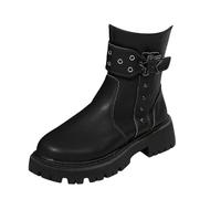UK 4 Ankle Boots for Women Side Zipper Belt Buckle Chunky Combat Boots Platform Faux Leather Goth Punk Walking Booties Round Toe Military Biker Booties Stylish Fashion Footwear Black