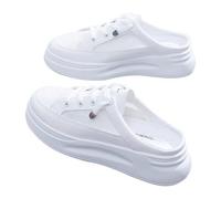 UK 4 Backless Shoes Lace up Sneakers Mules for Women Mesh Breathable Open Back White Trainers Casual Slip on Walking Shoes YL25DFG0207 White Footwear