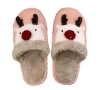 UK 4 Christmas Reindeer Slippers Mules for Women Men, Fuzzy Cute Warm House Slippers Stuffed Animal Bedroom Indoor Outdoor Shoes Xmas House Slipper #01_Pink Footwear
