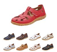 UK 4 Clearance Women's Closed Toe Sandals Leather Gladiator Wide Fit Fisherman Sandals Summer Hollow Out Shoes 02_Red