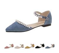 UK 4 Flats for Women Closed Pointed Toe Flats Adjustable Ankle Strap Ballet Shoes Suede Dress Shoes Sandals Wedding Dress Cute Shoe with Pearls Footwear Blue