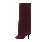 UK 4 Fold Over Boots for Women Knee High Boot Square Toe Wide Calf Kitten Heel Pull on Slouchy Knee High Long Boot Leather Comfortable Slip on Tall Boots Casual Fahion Dressy Wine Footwear