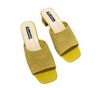UK 4 Knit Heeled Mules Wide Fit Sandals for Women Heels Square Open Toe Low Block Chunky Heels Sandals Knit Upper Mules Backless Slippers Slip on Dress Shoes A0_Yellow Clearance Gifts for Women