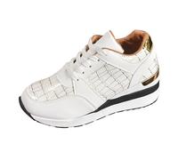 UK 4 Ladies Wedge Trainers Platform Shoes Womens Mid Wedge Heel Gold Trim Lace up Comfy Classic Pumps Sneakers Casual Comfortable Trainers White Footwear