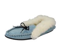 (UK 4, Light Blue (Blue)) Ladies Spot On Slip On Slippers Real Suede Moccasin