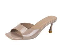 UK 4 Mules Sandals for Women Kitten Heel Slides,Ladies Mules Glitter Square Open Toe Slip on Slides High Heels Sandals Dress Shoes Party Glass Heels Sale Hot Nude Clearance