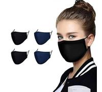 UK 4 Pack Reusable Cotton Face Masks, 2 Navy Blue, 2 Black Mask with Nose Wire for Glass Wearers, 3-Ply Washable & Breathable Fabric with Filter Pocket & Adjustable Loops