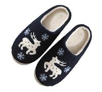 UK 4 Unisex Xmas House Slippers Elk Shoes Santa Reindeer Cute Strawberry Cartoon Christmas Tree Pink Bow Memory Foam Soft Plush Indoor/Outdoor Fuzzy House Slippers for Women Men Black Elk