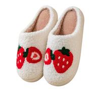 UK 4 Unisex Xmas House Slippers Elk Shoes Santa Reindeer Cute Strawberry Cartoon Christmas Tree Pink Bow Memory Foam Soft Plush Indoor/Outdoor Fuzzy House Slippers for Women Men Red Strawberry