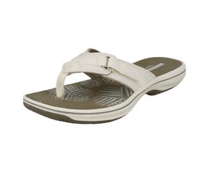 (UK 4, White) Ladies Clarks Toe Post Sandals Brinkley Sea - D Fit