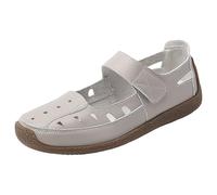 UK 4 WOMEN Leather Mary Jane Flat Shoes -Ladies Wide Fit Comfort Casual Work Office Nursing Sandals Closed Toe - Slip on Ballet Flats with Buckle Strap Grey Footwear Gift