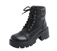 UK 4 Women's Ankle Boots - Classic Side Zip Buckle Strap Comfortable Platform Round Toe Low Chunky Heel Comfort Slip on Fashion Boots Motorcycle Riding Shoes Stylish #002_Black Footwear Gift