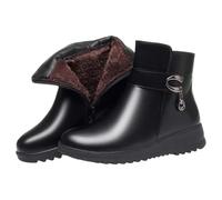 UK 4 Women's Black Low Wedge Heel Ankle Booties Faux Fur Lined Elegant Boots Soft Leather Side Zipper Sparkling Rhinestones Winter Warm Thickening Snow Boot Footwear Black 5