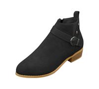 UK 4 Women's Chelsea Ankle Booties,Faux Suede Low Block Heel Elastic Buckle Strap Round Toe Ankle Short Boots Chelsea Booties with Side Zip Fall Shoes Footwear Black