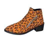 UK 4 Womens Chelsea Boots Ladies Low Heels Flat Ankle Boots Double Zipper Stylish Classic Short Shoe Booties Footwear Stylish 001_Leopard Yellow Footwear Gift