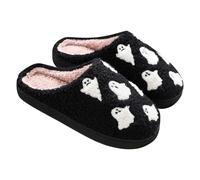 UK 4 Women's Halloween Pumpkin Slippers for Womens Mens Plush Spooky Warm Ghost Slippers House Shoes Ladies Memory Foam Slip on Christmas Slipper Bow 2025 Black Ghosts