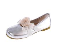 UK 4 Women's Mary Jane Ballet Flats Flower Dress Shoes for Wedding Party Ballerina Flat Shoes Comfortable Round Toe Elastic Ankle Straps Mary Jane Flat Silver Footwear
