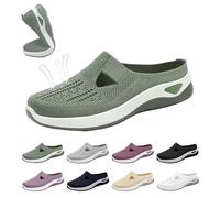 UK 4 Womens Mules Sneakers Air Cushion Open Back Indoor Outdoor Nursing Shoes Backless Slip on Orthopedic Shoes Wide Fit Walking Mule Closed Toe Sandals Sneaker Ladies Mules Trainers A0_Green