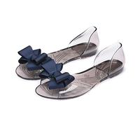 UK 4 Women's Peep Toe Jelly Shoes Slip-On Flats Transparent Bowknot Clear Bow Jelly Fairy Sandals for Summer Girls Flat Jellies Sandal YL25DFG0207 Blue Footwear