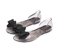UK 4 Women's Peep Toe Jelly Shoes Slip-On Flats Transparent Bowknot Clear Bow Jelly Fairy Sandals for Summer Girls Flat Jellies Sandal YL25DFG0207 Black Footwear