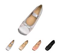 UK 4 Women's Square Toe Fashion Bow Tie Dress Slip on Ballet Flats Mary Jane Low Heel Cute Casual Mary Jane Shoes Silver Footwear