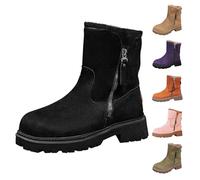 UK 4 Women's Walking Boots Zip Flat Low Block Heel Ladies Faux Fur Lined Suede Ankle Booties Side Zipper Vintage Snow Boots Round Toe Flat Heel Winter Shoes Outdoor Short Booties Black Gifts