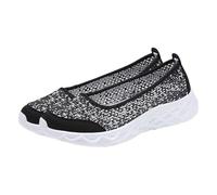 UK 4 Womens Working Nurse Shoes Low Top Printed Comfortable Non-Slip Memory Foam Slip on Mesh Trainers Lightweight Walk Sports Pumps Footwear Gift #01_Black