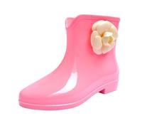 UK 5.5 Glitter Ankle Wellington Boots Women,Ladies Waterproof Short Bow Rain Wellies Welly Flat Ankle Length Wellington Boots Shoes Festival Wellingtons Pink Flower Footwear