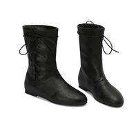 UK 5.5 Wide Fit Flat Ankle Boots for Women Vintage Flats Short Boots Side Lace up Round Toe Pirate Boot Costume Medieval Renaissance Flat Victorian Booties Faux Leather Gothic Shoes Black Footwear