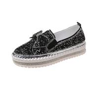 UK 5.5 Women Glitter Platform Loafers Fashion Rhinestone Slip on Sneakers Casual Comfort Walking Shoes Cute Bowknot Glitter Sparkly Bling Loafer Sequin Dress Shoes Stylish C1_Black Footwear Gift