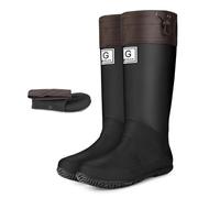 UK 5.5 WOMEN’s Foldable Mid Calf Wellies Rain Boots- Rubber Boot with Adjustable Cuff Drawtring Anti Slip Lightweight Wellington Boots Full Length Knee High for Festival & Gardening Outdoor Work Black