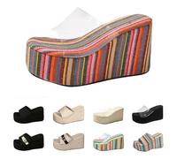 UK 5.5 Women Wedge High Heels Slippers Clear Rainbow Sequin Sliders Wedges Sandals Ladies High Platform Heel Slippers Open Toe Cushion Walk Slipper Slides Mules Comfy Sandal Casual Shoes Gift Clear
