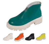 UK 5.5 Women's Ankle Boots Chunky Lug Sole Low Heel Round Toe Back Zipper Platform Deck Booties Slip on Faux Leather Comfortable Casual Boots Footwear Gift #01_Green